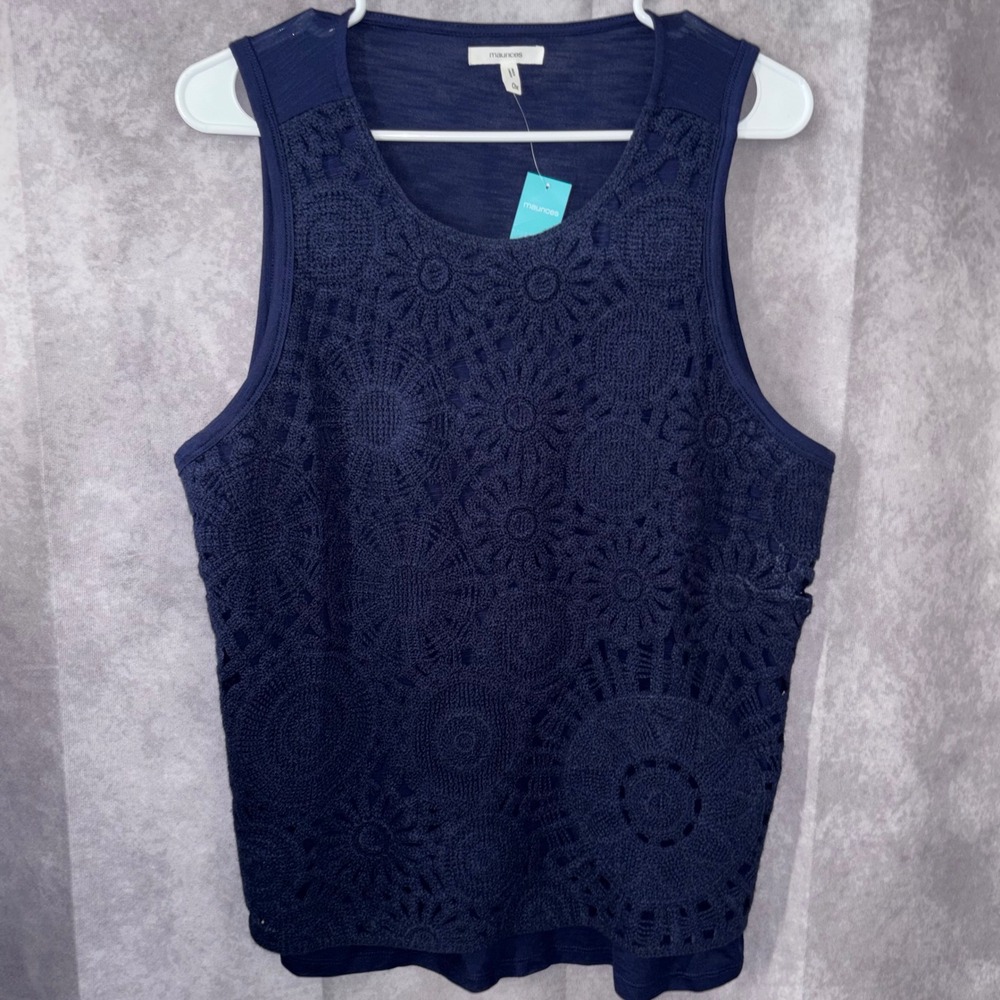 NEW Maurices Navy Blue Boho Crochet Lace Lined Tank Top Women Size 0X